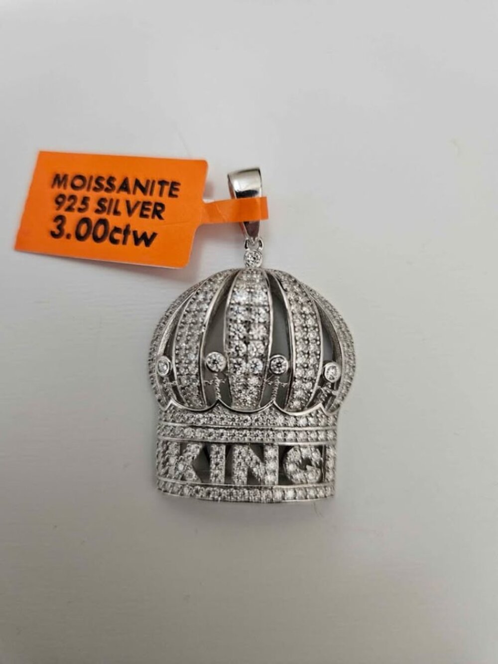 Moissanite KING Crown Pendant S925 Sterling Silver 3.00ctw Iced Out